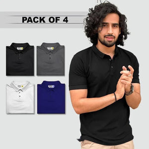 Poly Matte Solid Half Sleeves Mens Polo T-Shirt (4 Pack)