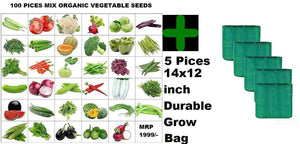 Organic Mix Varieties 100 Pices Seeds With 5 Pieces Grow Bag