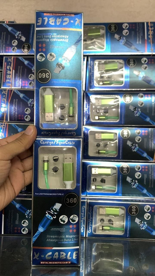 Fast 3 in 1 Multiple Pin LED Light Magnetic Phone Charger (Assorted color)