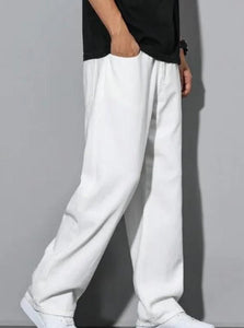 Men's Loose Fit Mid Rise White Jeans